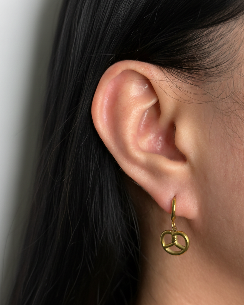 Ezara Thin Round Huggie Pretzel Shaped Gold Drop Earrings