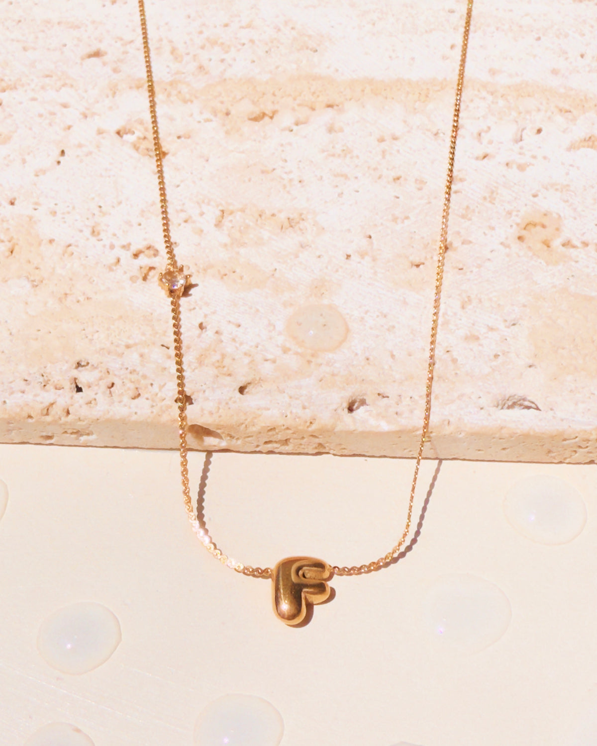 Marieta Letter Initials (A-Z) Rounded Puffy Design Center Pendant Zircon Side Pendant Thin Snake Chain Gold Necklace