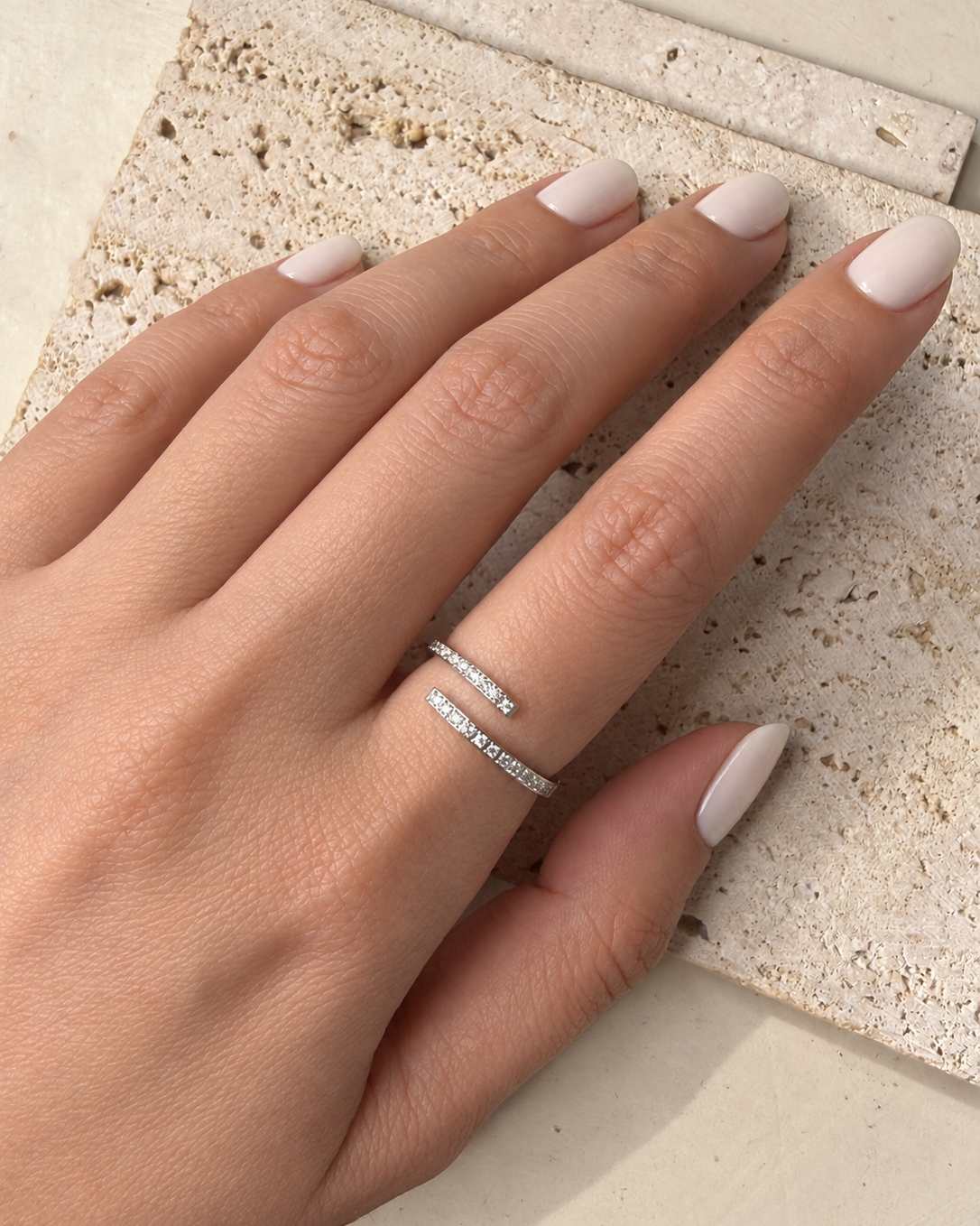 Felicia (Silver) Zircon Paved Dainty Layered Look Design Silver Open Ring