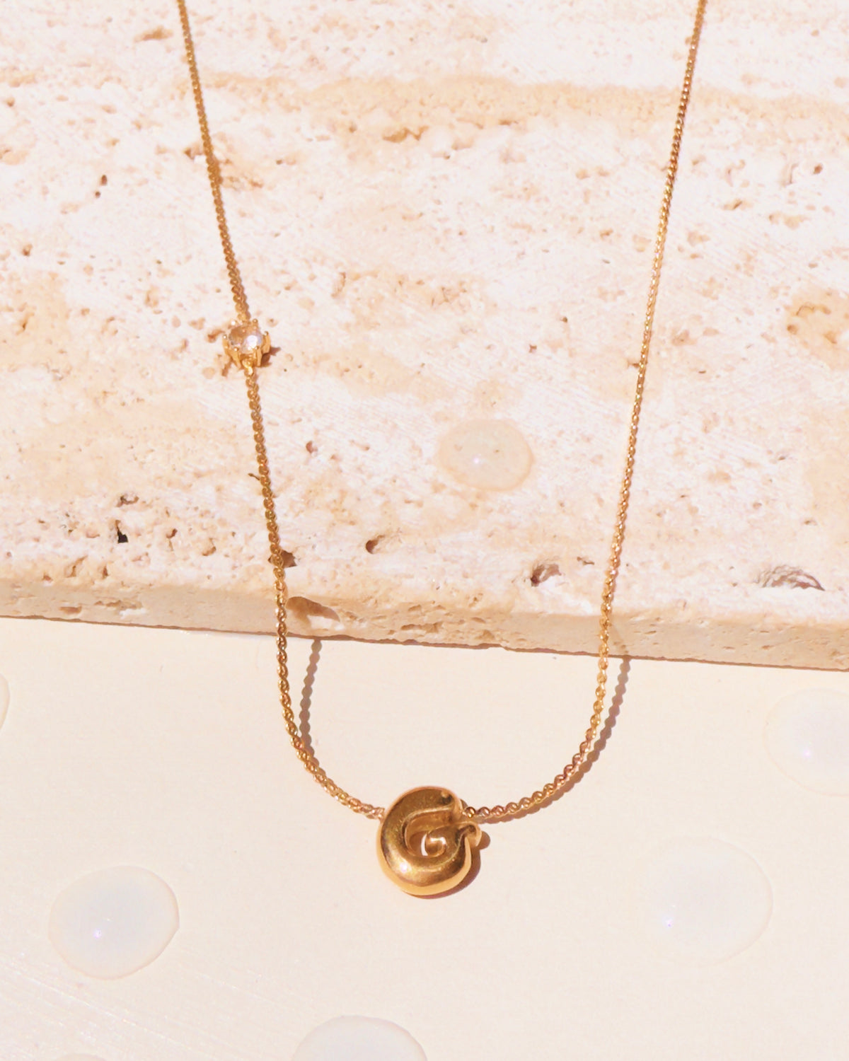 Marieta Letter Initials (A-Z) Rounded Puffy Design Center Pendant Zircon Side Pendant Thin Snake Chain Gold Necklace