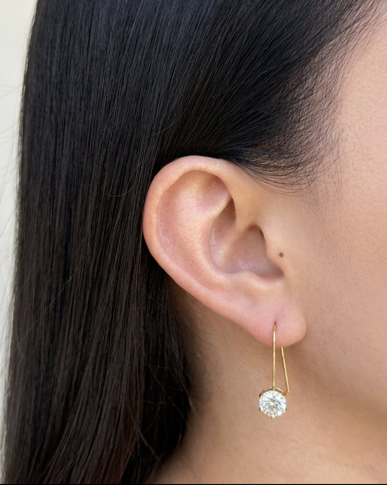 Garda Round Zircon Crowned Set Hook Dangle Gold Drop Earrings