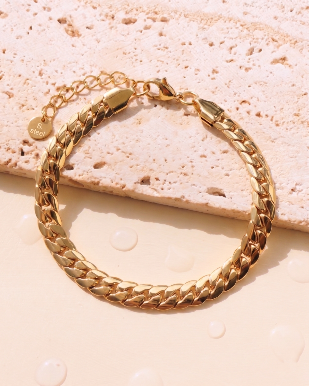 Grayson (Gold) Wide Flat Chunky Cuban Chain Design Bracelet