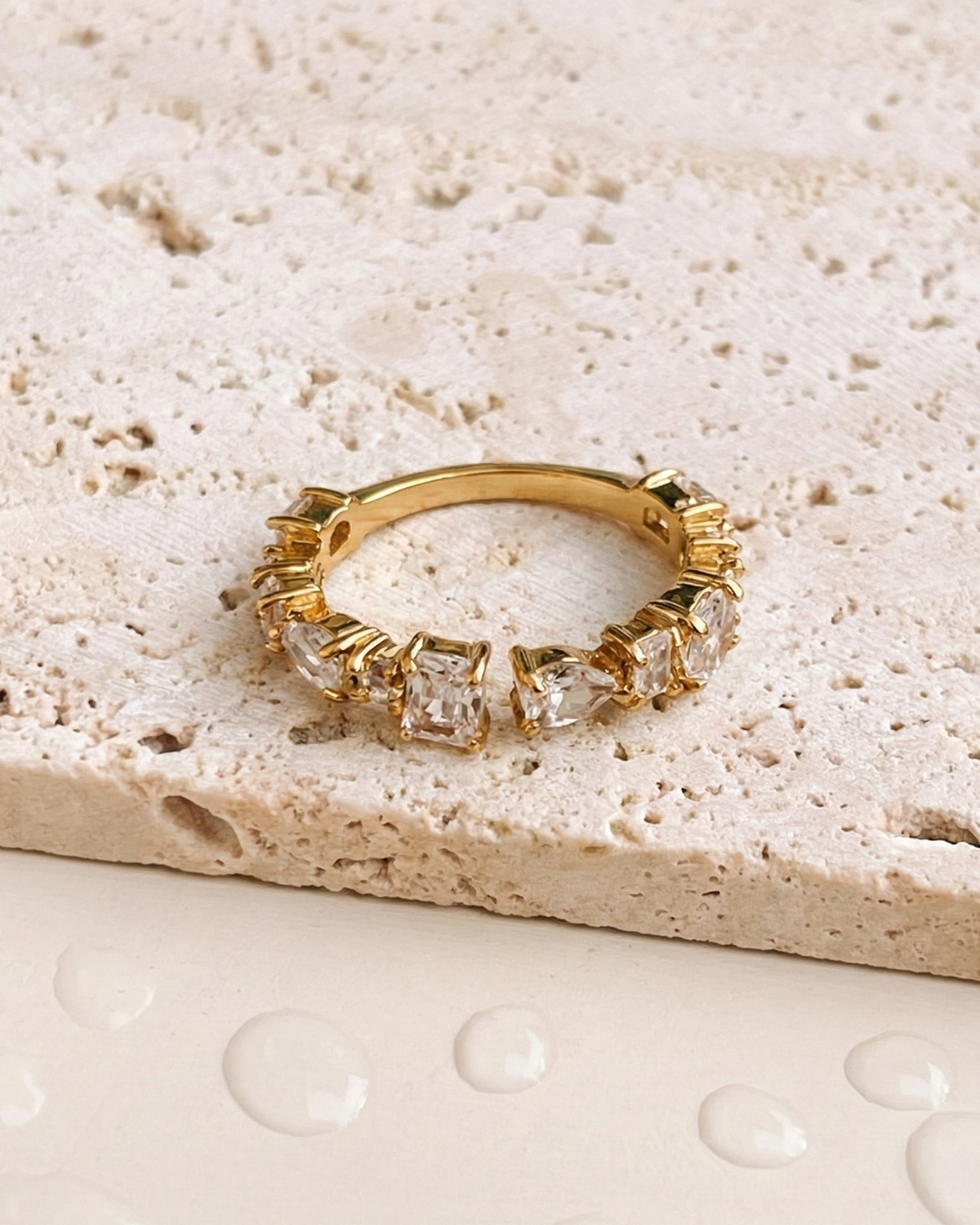 Hania Dainty Multi Shape Crowned Zircon Middle Open Design Gold Ring