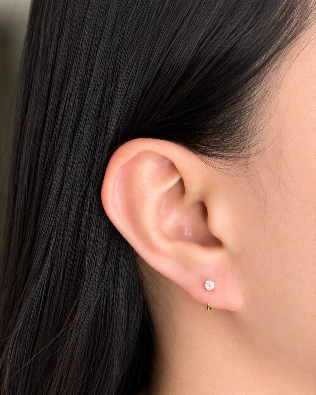 Harper (White Gold) Minimalist Round Clear Zircon Crowned Set J Hook Floating Design Gold Stud Earrings