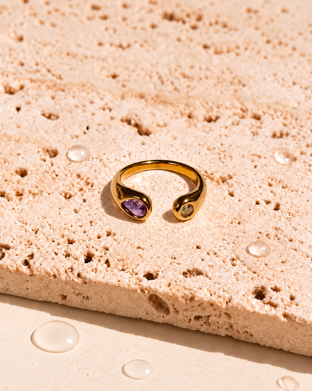 Holland (Pink) Zircon Dual Top Small Big Snake Head Design Open Band Gold Ring