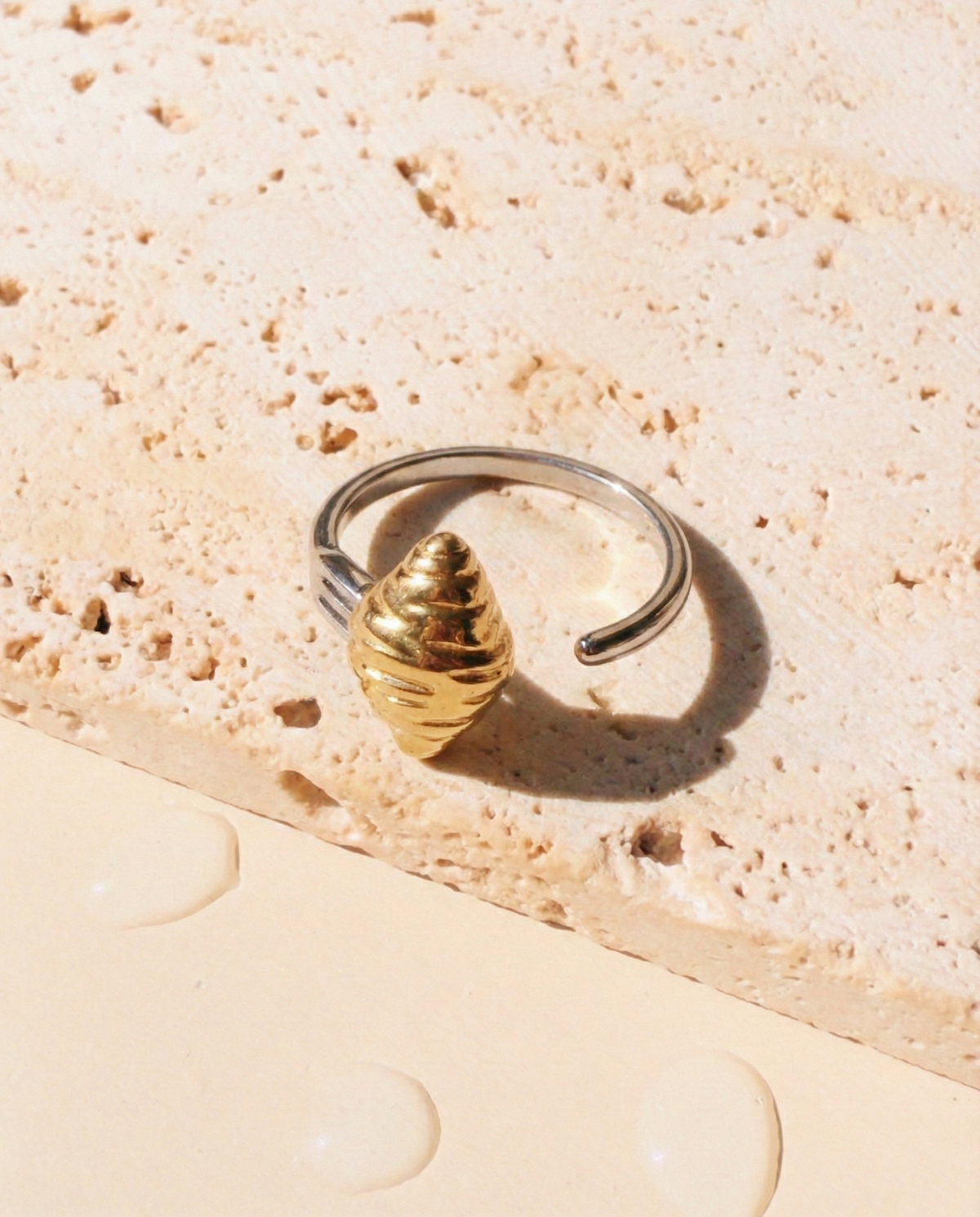 Ilaria Two Tone Gold Croissant Center Top Open Design Silver Ring