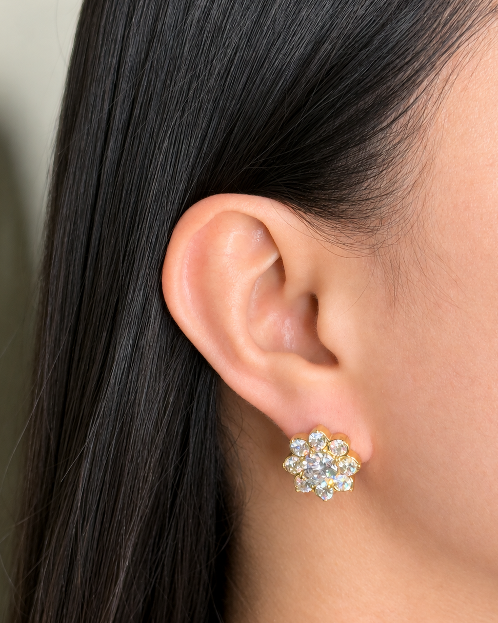 Isla (Gold) Sunflower Shaped All Zircon Paved Bezel Set Gold Stud Earrings