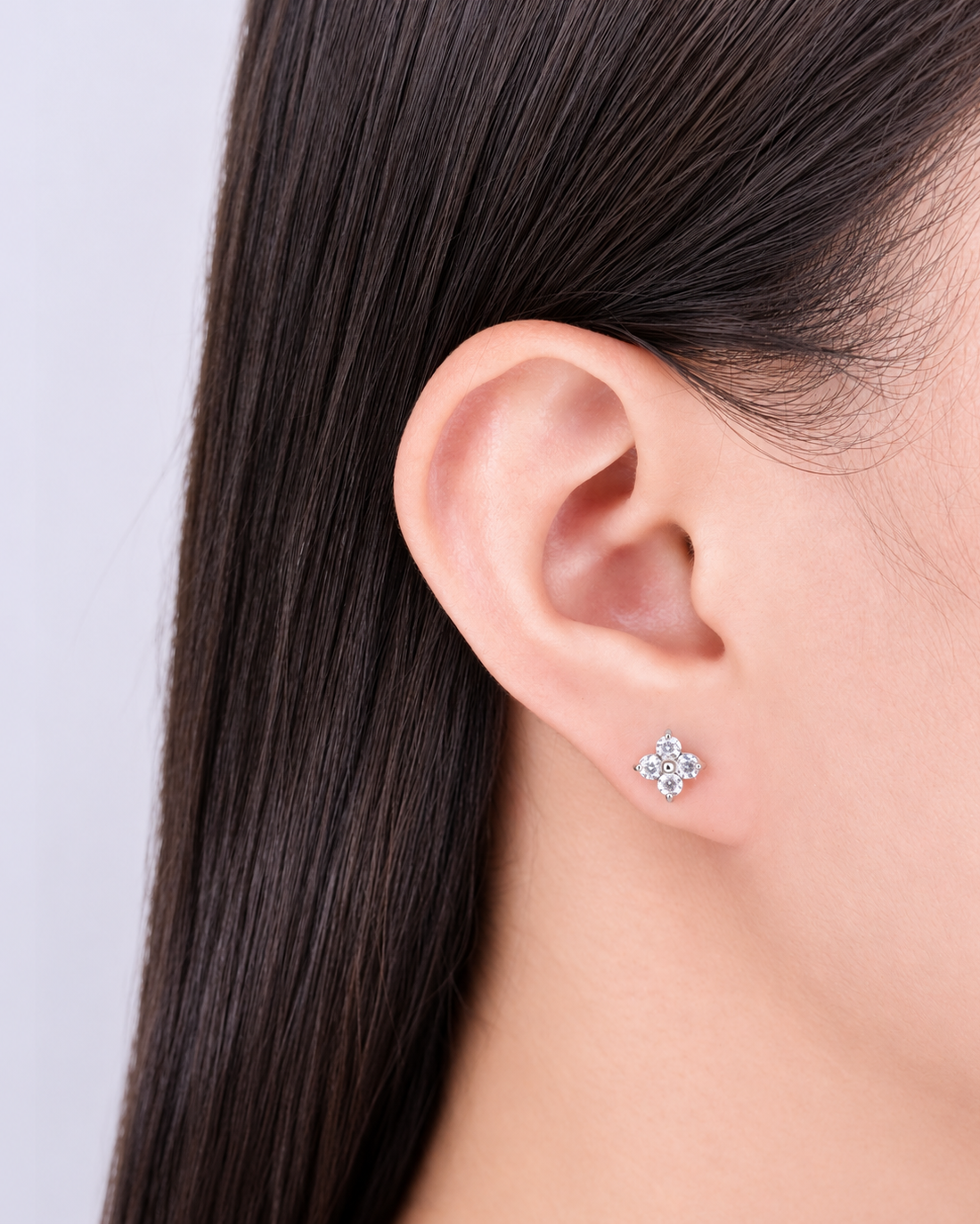 Izobel (Silver) Quad Zircon Crowned Set Flower Shaped Silver Stud Earrings