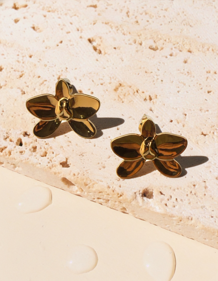 Kaelis Orchid Butterfly Flower Shaped Gold Studs