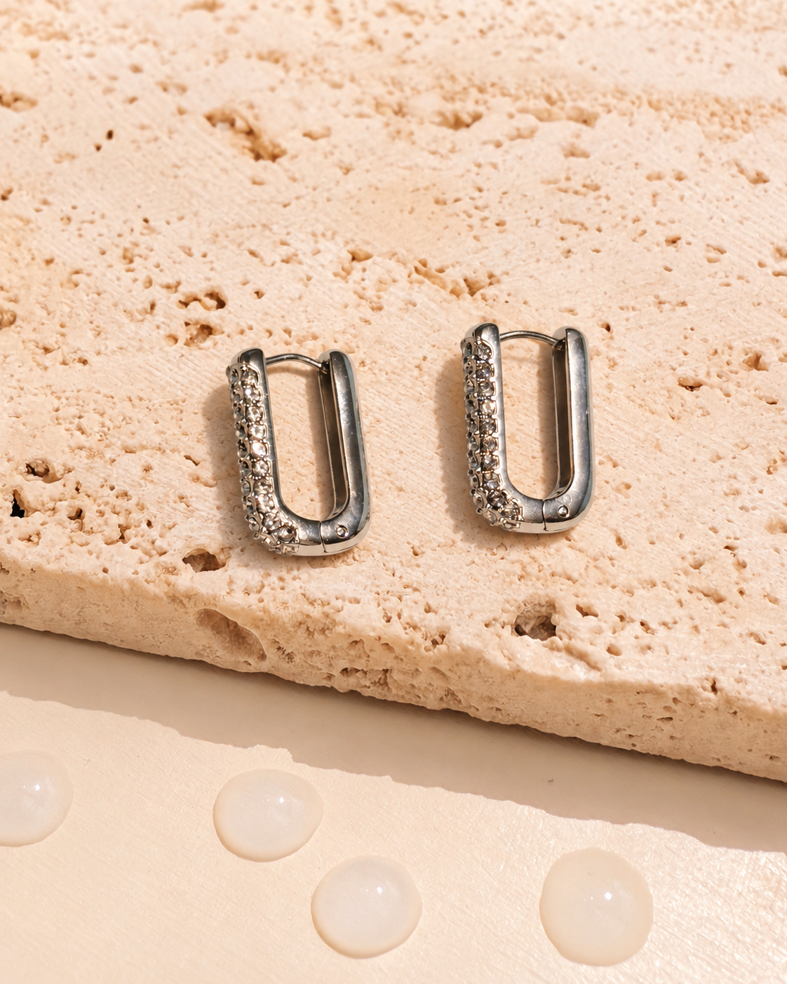 Kathleen (Silver) Zircon Paved Half Front Face U-Shaped Silver Hoop Earrings
