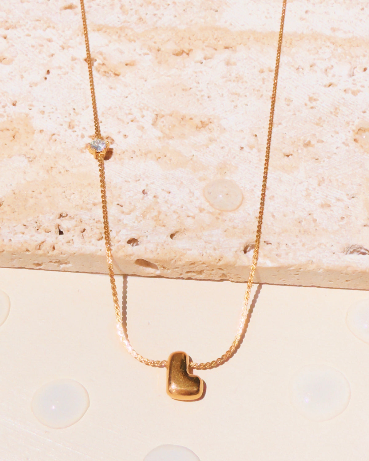 Marieta Letter Initials (A-Z) Rounded Puffy Design Center Pendant Zircon Side Pendant Thin Snake Chain Gold Necklace