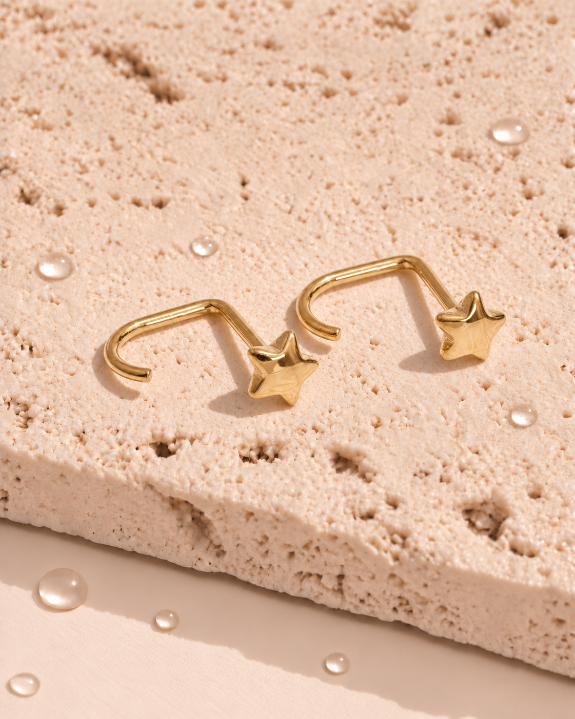 Laurel (Gold) Minimalist Solid Star Shaped J Hook Floating Design Gold Stud Earrings