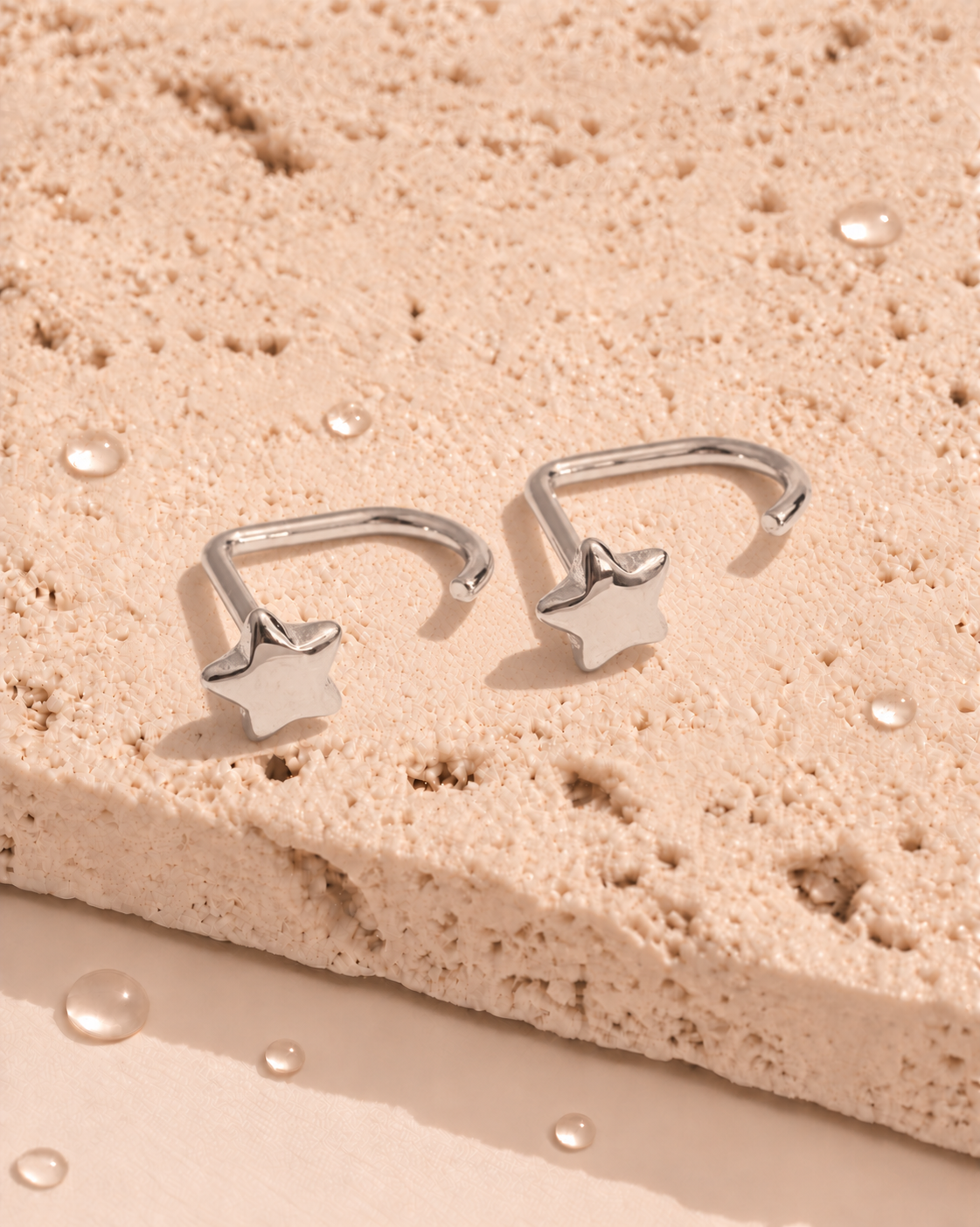 Laurel (Silver) Minimalist Solid Star Shaped J Hook Floating Design Silver Stud Earrings