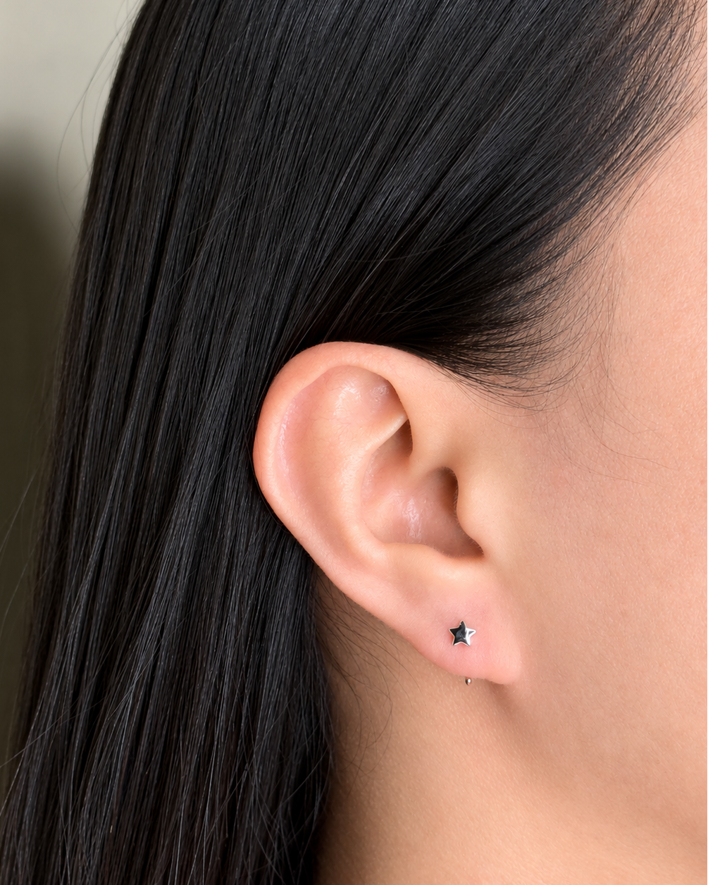 Laurel (Silver) Minimalist Solid Star Shaped J Hook Floating Design Silver Stud Earrings