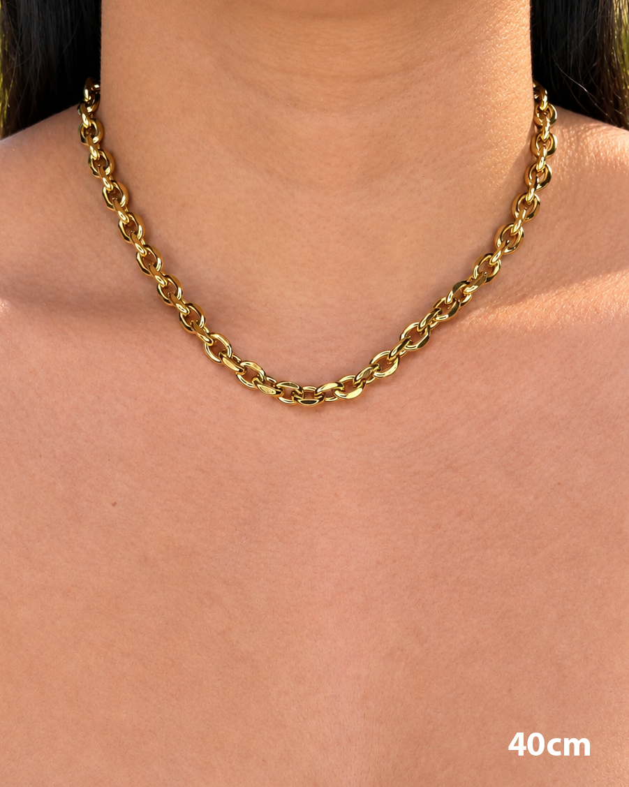 Lourdes (Gold) Thick Oval Faceted Link Chain Design (Chain Only) Necklace