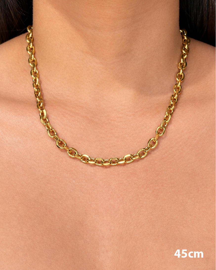 Lourdes (Gold) Thick Oval Faceted Link Chain Design (Chain Only) Necklace