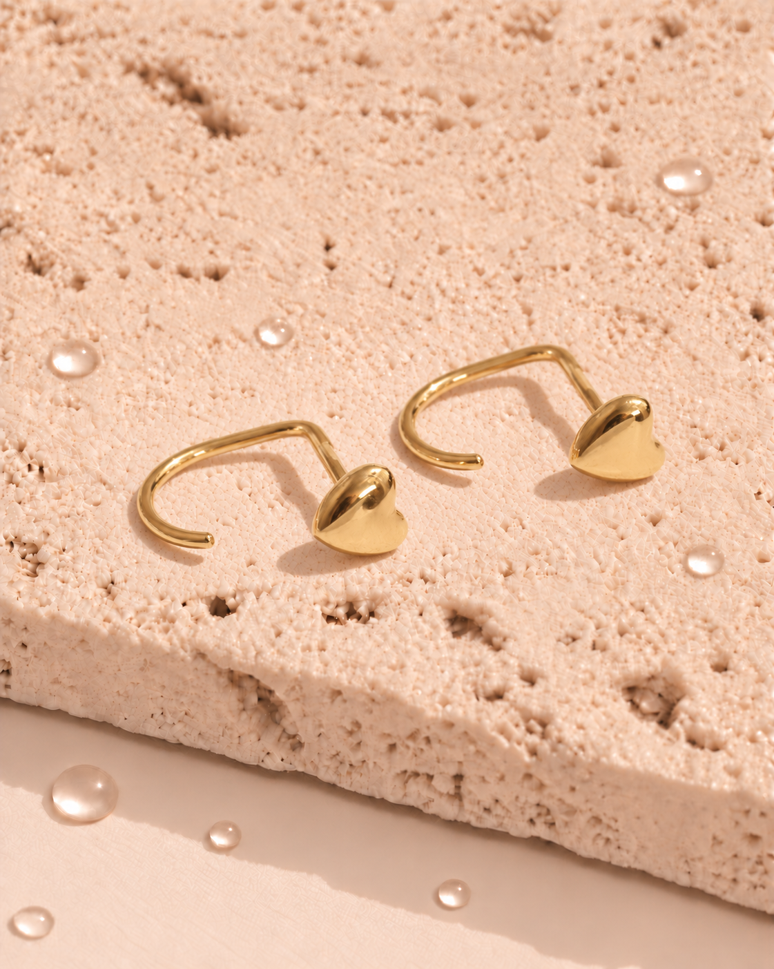 Lucille (Gold) Minimalist Solid Heart Shaped J Hook Floating Design Gold Stud Earrings