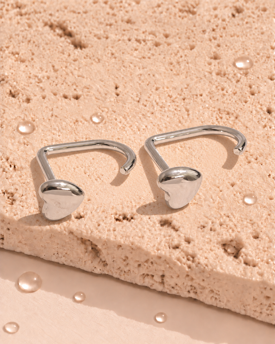 Lucille (Silver) Minimalist Solid Heart Shaped J Hook Floating Design Silver Stud Earrings