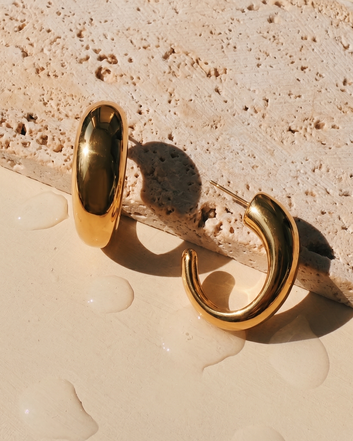 Luna Chunky J Shaped Waterdrop Design Gold Stud Drop Earrings