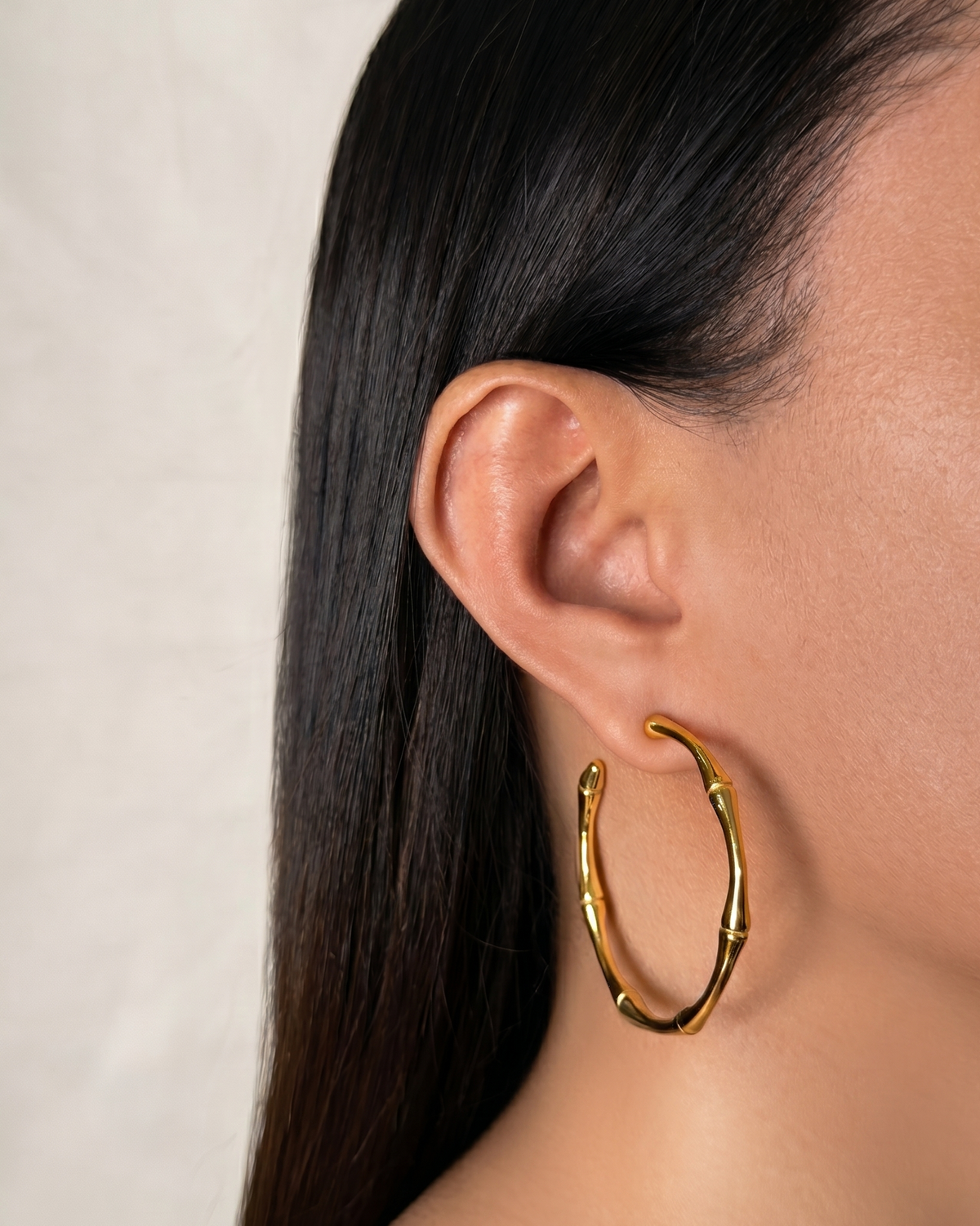 Maisie Big C Shaped Thin Bamboo Design Gold Hoop Earrings