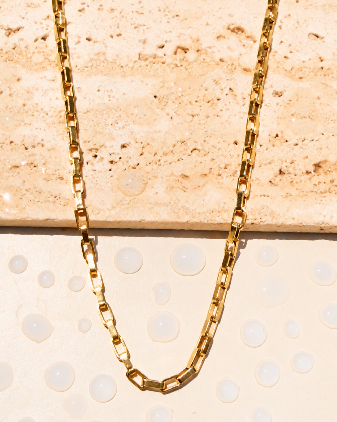 Maverick (Gold) Flat Rectangular Box Link Chain Design (Chain Only) Necklace