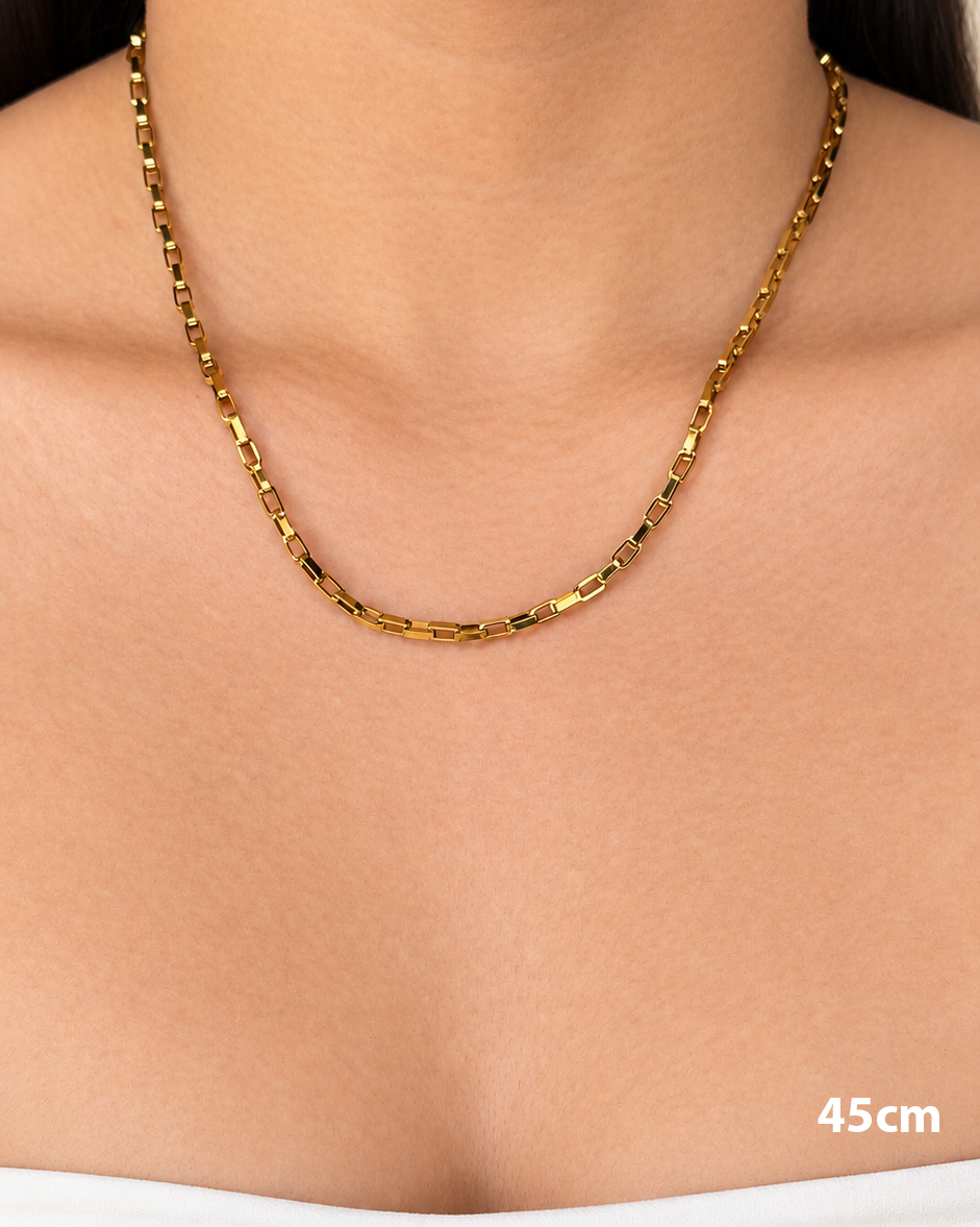 Maverick (Gold) Flat Rectangular Box Link Chain Design (Chain Only) Necklace