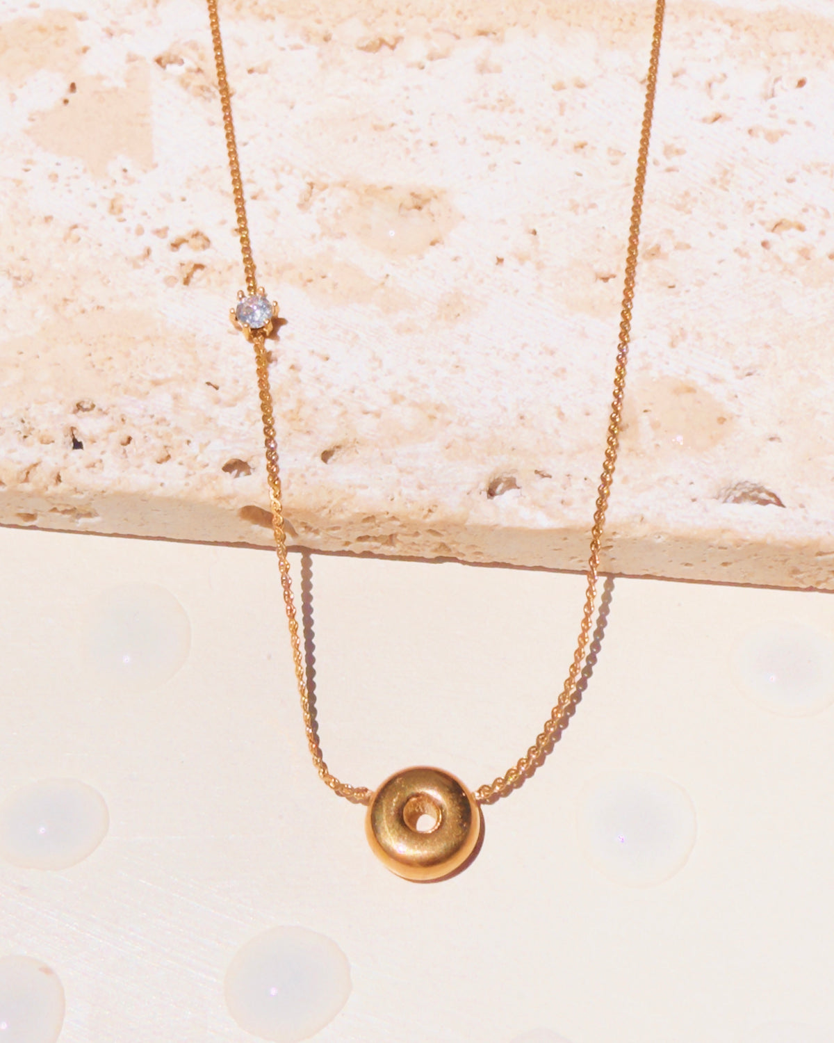 Marieta Letter Initials (A-Z) Rounded Puffy Design Center Pendant Zircon Side Pendant Thin Snake Chain Gold Necklace