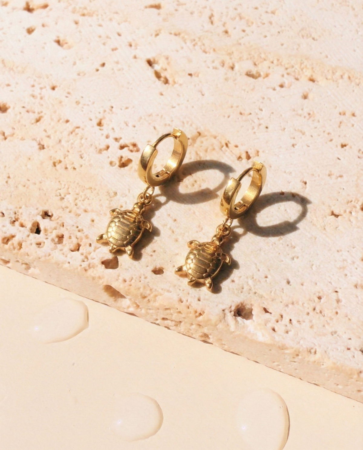Pravira Thin Round Huggie Sea Turtle Shaped Gold Drop Earrings