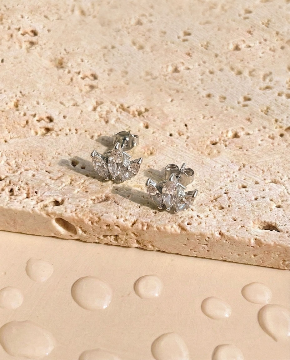Rumi (Silver) Zircon Bezel Set Crowne Shaped Silver Stud Earrings