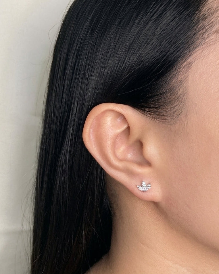 Rumi (Silver) Zircon Bezel Set Crowne Shaped Silver Stud Earrings