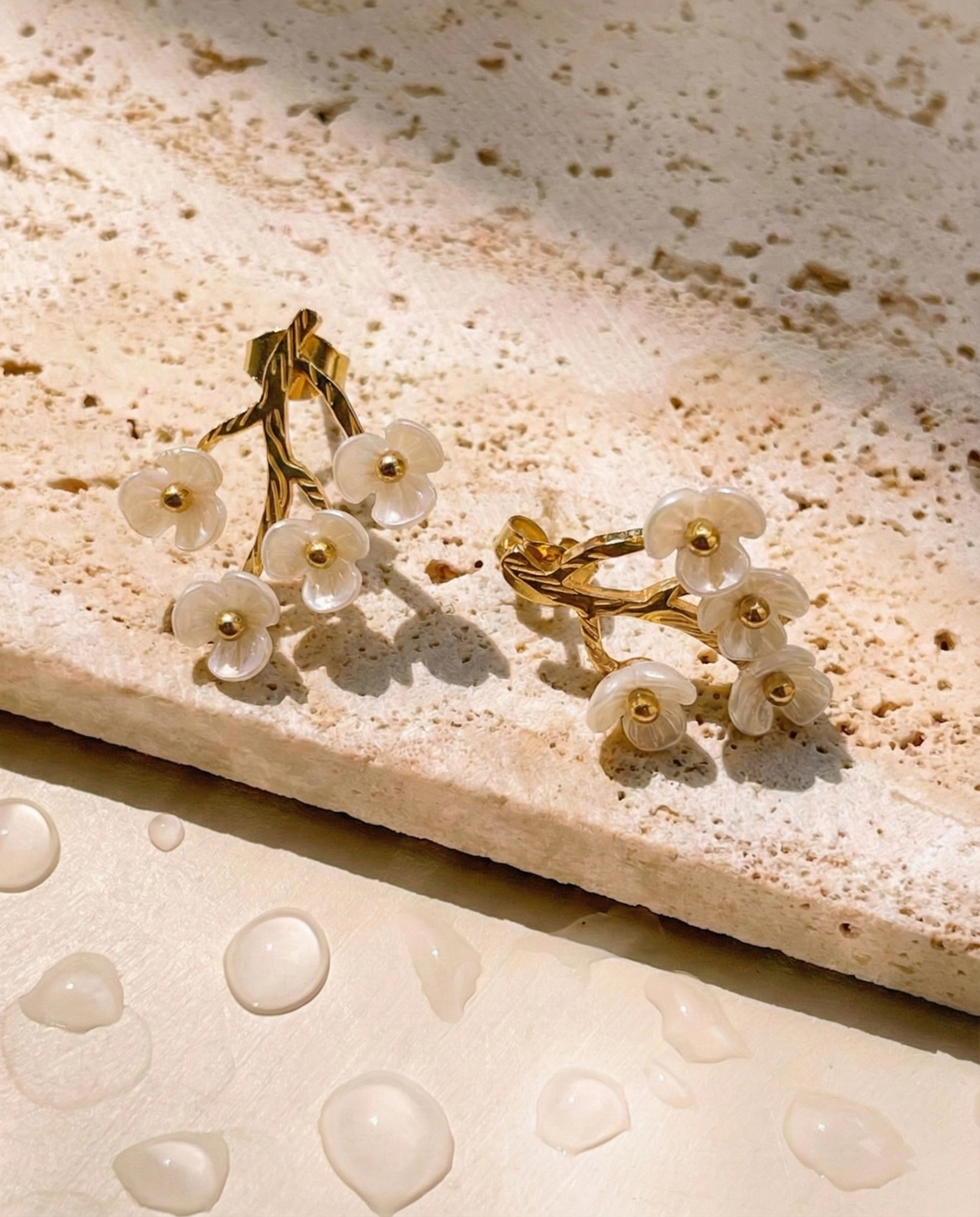 Soraya Branched Multi Shell Stone Flower Shaped Design Stud Drop Earrings