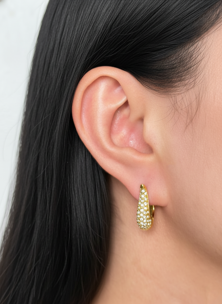 Talyvia Round Zircon Paved U-Shaped Waterdrop Design Gold Hoop Earrings