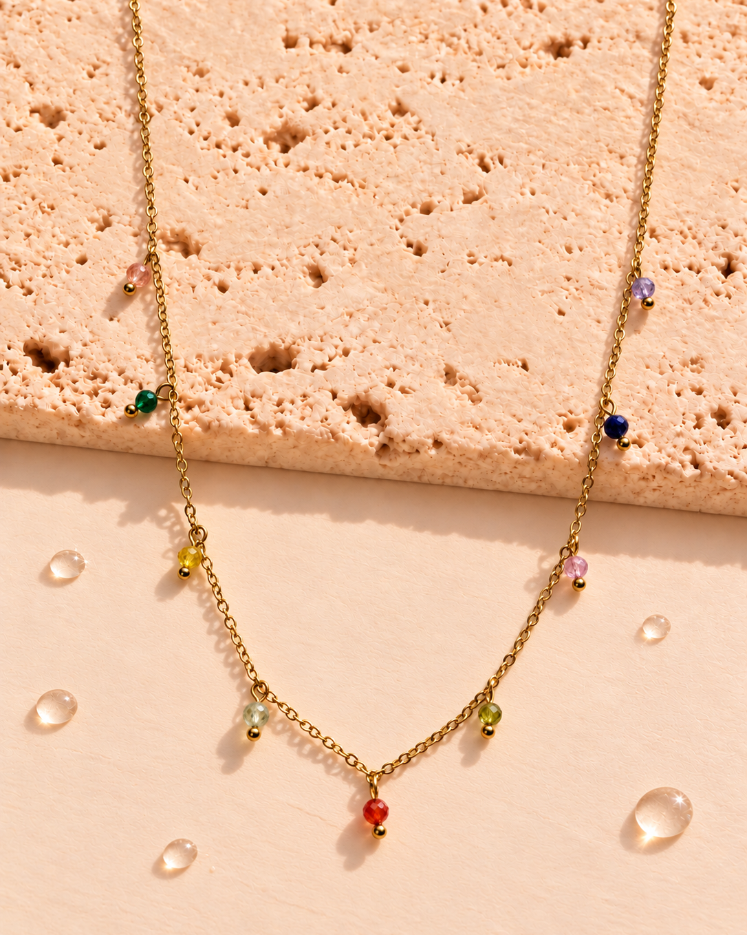 Viola Minimalist Multi Color Zircon Dainty Ball Pendants Classic Thin Link Chain Gold Necklace