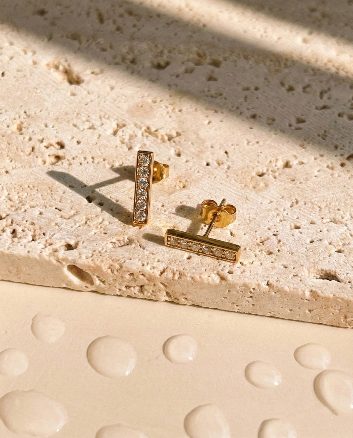 Vivia Bar Shaped Rounded Zircon Paved Gold Stud Earrings