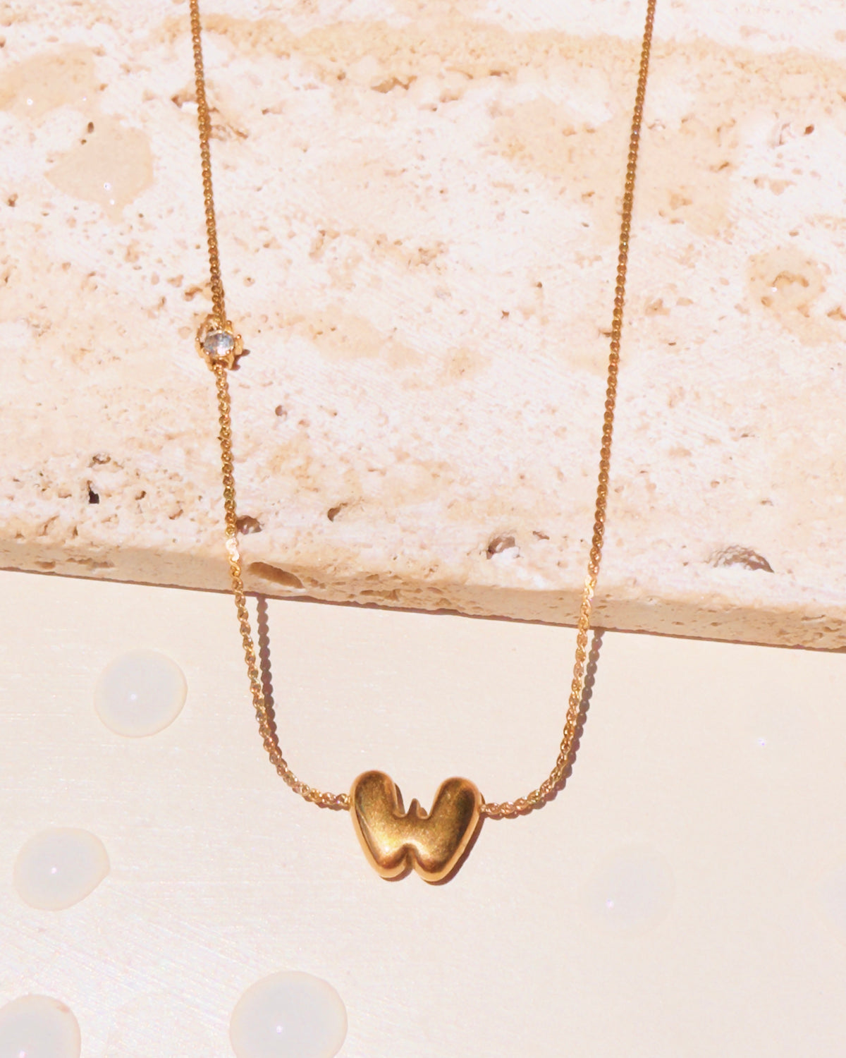 Marieta Letter Initials (A-Z) Rounded Puffy Design Center Pendant Zircon Side Pendant Thin Snake Chain Gold Necklace