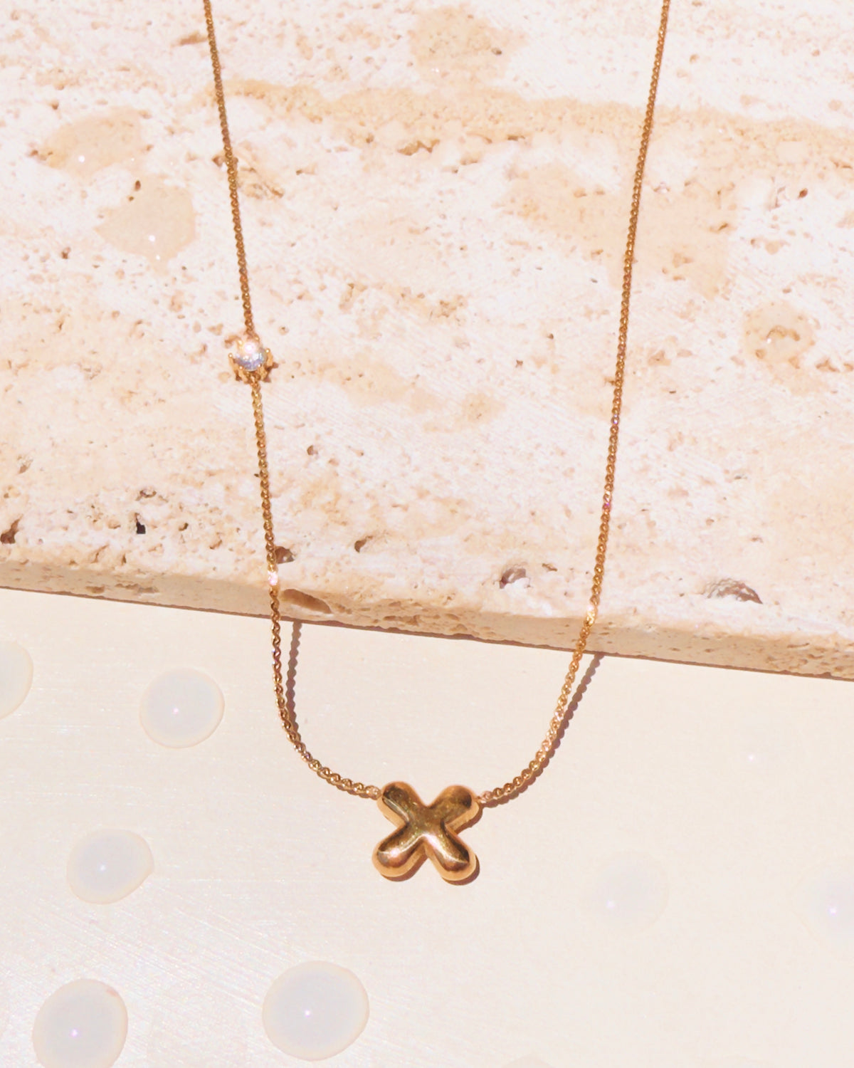 Marieta Letter Initials (A-Z) Rounded Puffy Design Center Pendant Zircon Side Pendant Thin Snake Chain Gold Necklace