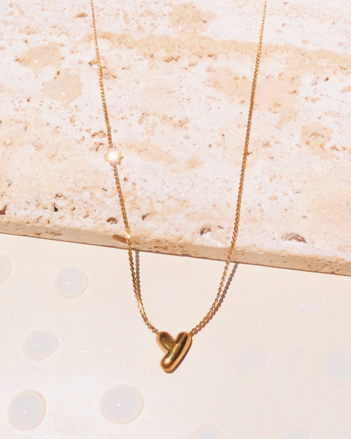 Marieta Letter Initials (A-Z) Rounded Puffy Design Center Pendant Zircon Side Pendant Thin Snake Chain Gold Necklace