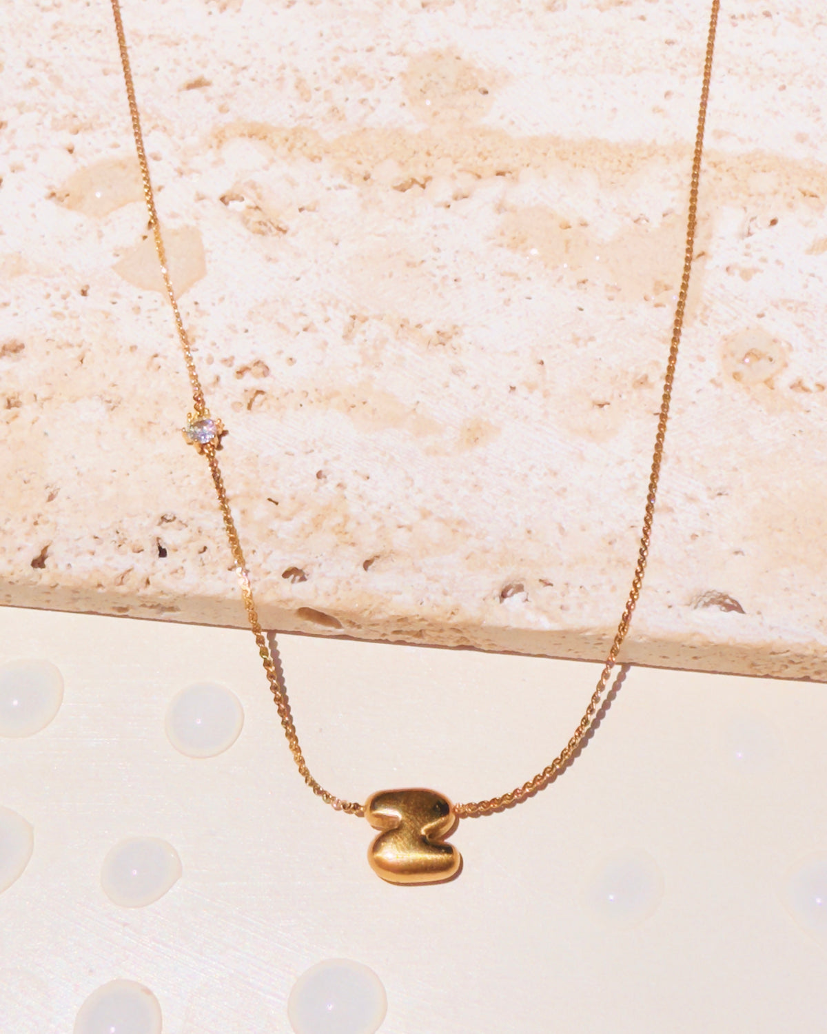 Marieta Letter Initials (A-Z) Rounded Puffy Design Center Pendant Zircon Side Pendant Thin Snake Chain Gold Necklace