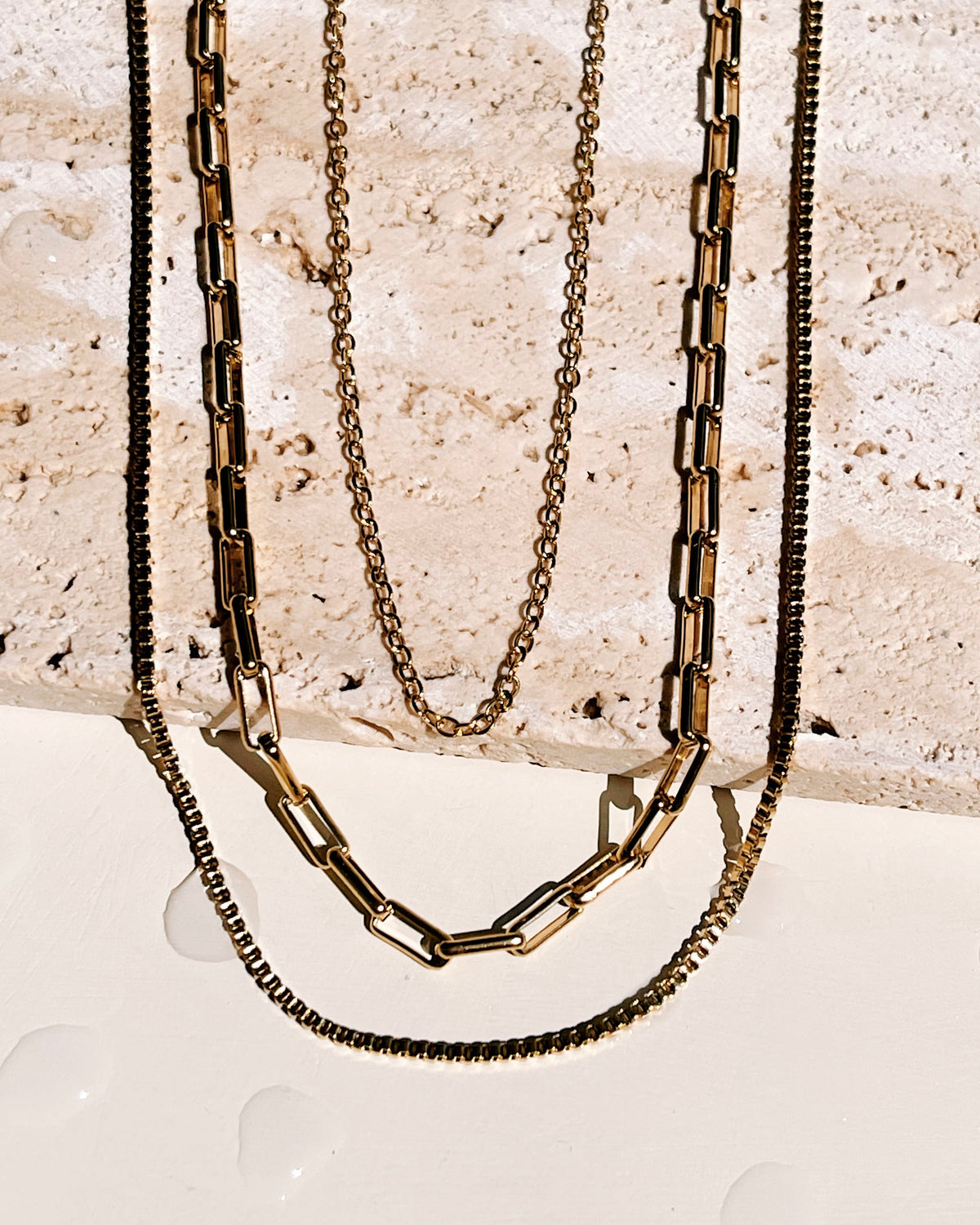 Lola Triple Layer Box Paperclip Link Chain Gold (Chain Only) Necklace