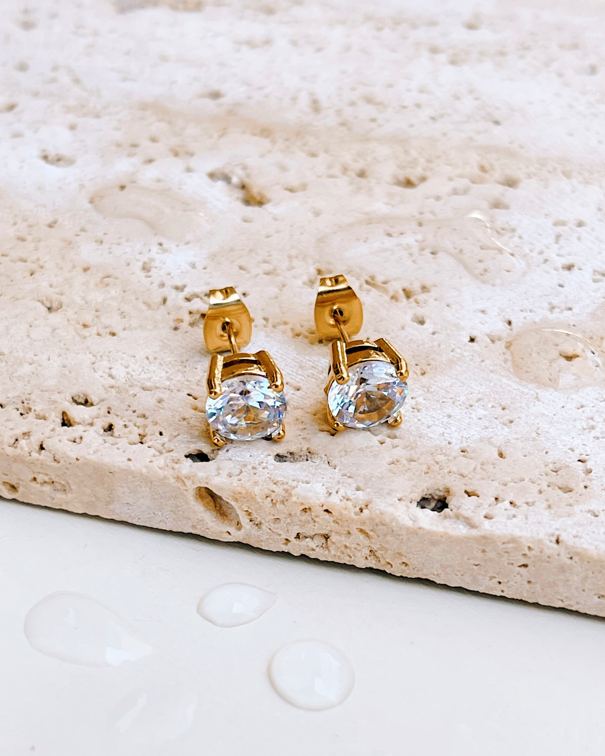 Joy Big Round Zircon Bezel Set Gold Stud Earrings