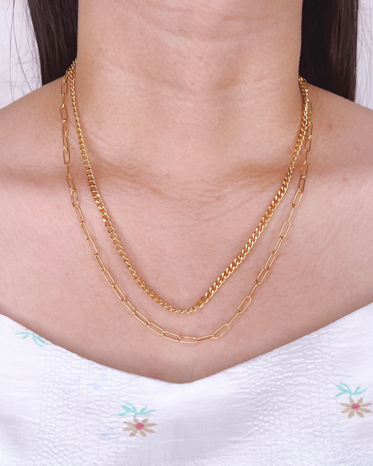 Antonella Double Layer Thick Cuban Thin Paper Clip Design (Chain Only) Necklace