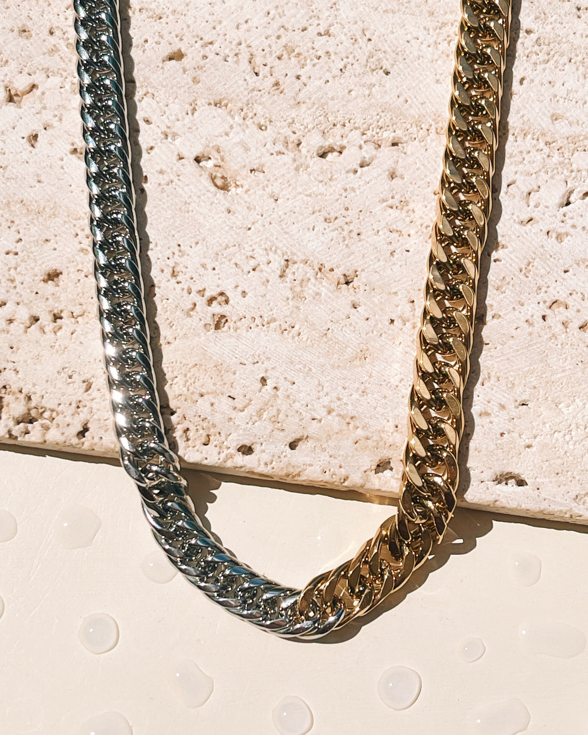 Bernadette (Two Tone ) Half Silver Half Gold Chunky Cuban Chain Design (Chain Only) Necklace