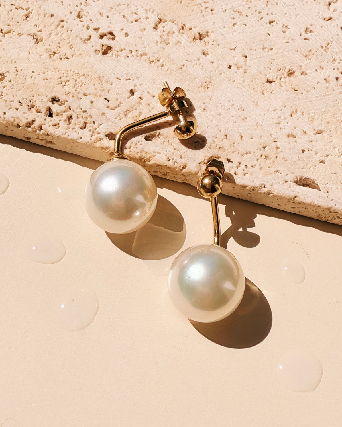 Fran Round Ball Stud Floating Pearl Design Drop Earrings