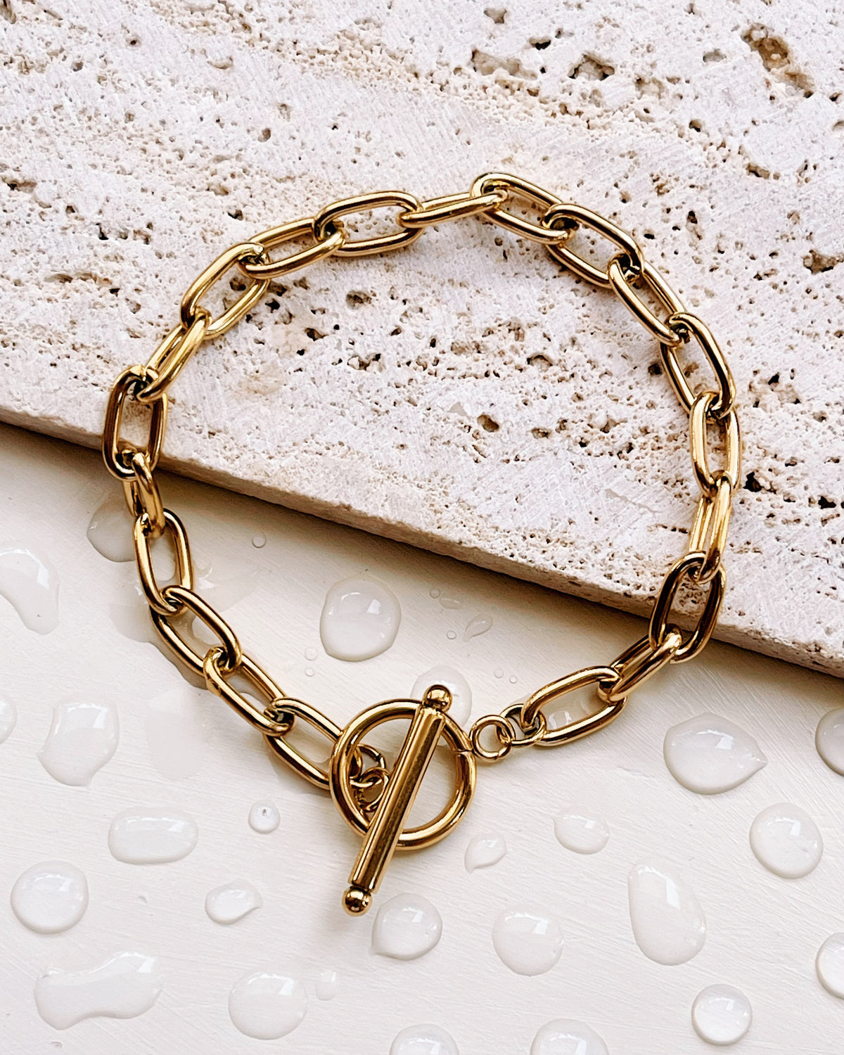 Emilia Thick Oval Link Chain with O/T Lock Design Gold Bracelet