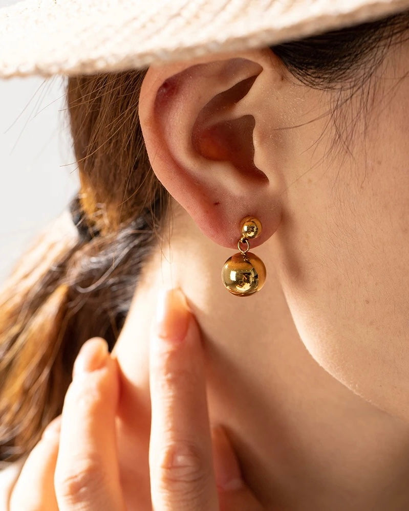 Maisie Round Stud Gold Ball Drop Earrings