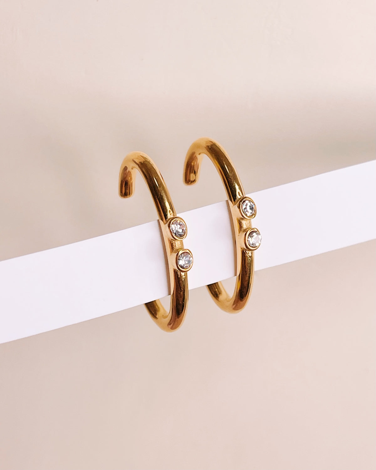 Thalia Zircon C-Shaped Gold Suspender Earrings