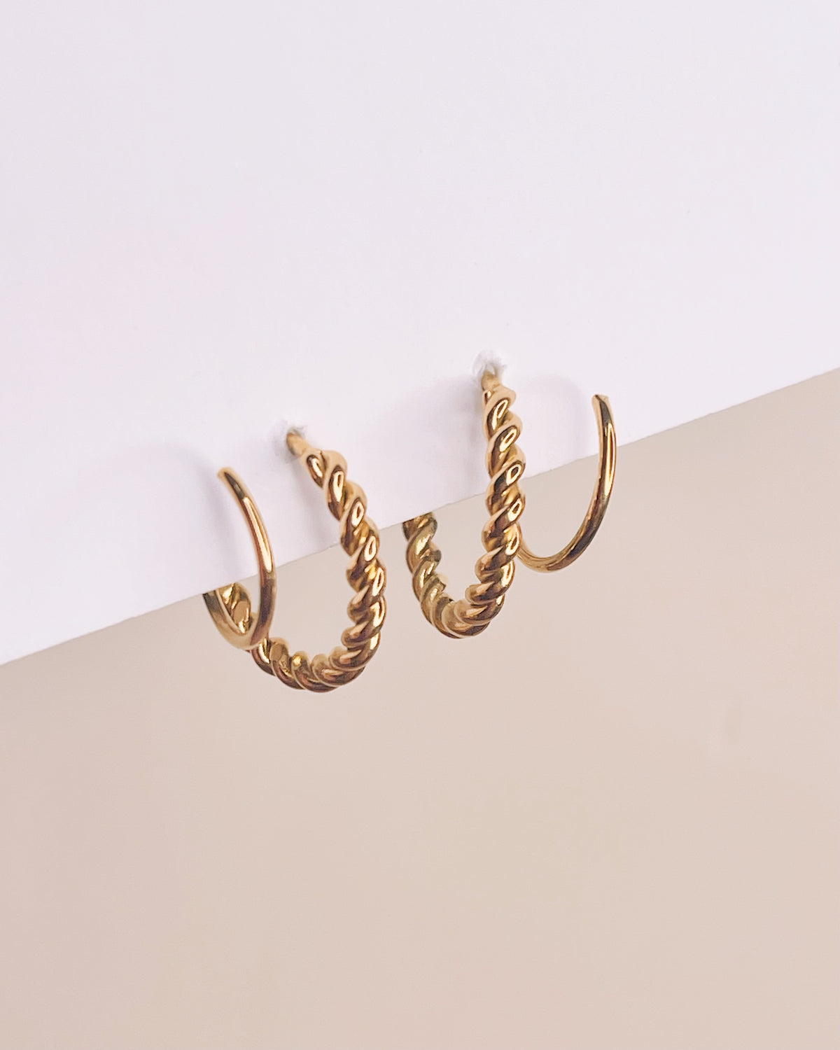 Jenna Dual Hoop Twisted Design Gold Spiral Huggies