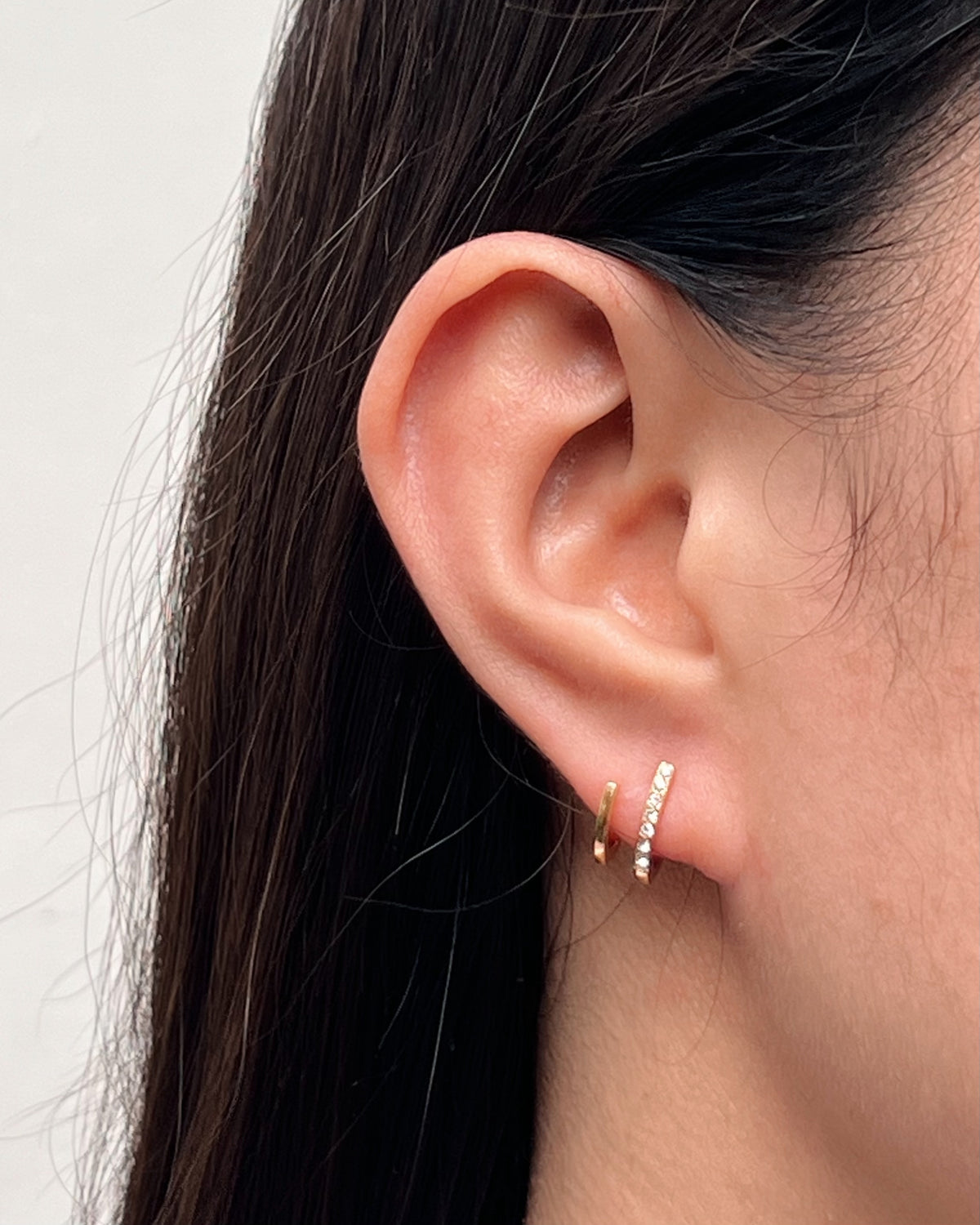 Anne Double Pseudo Hoops Zircon Paved Gold Studs