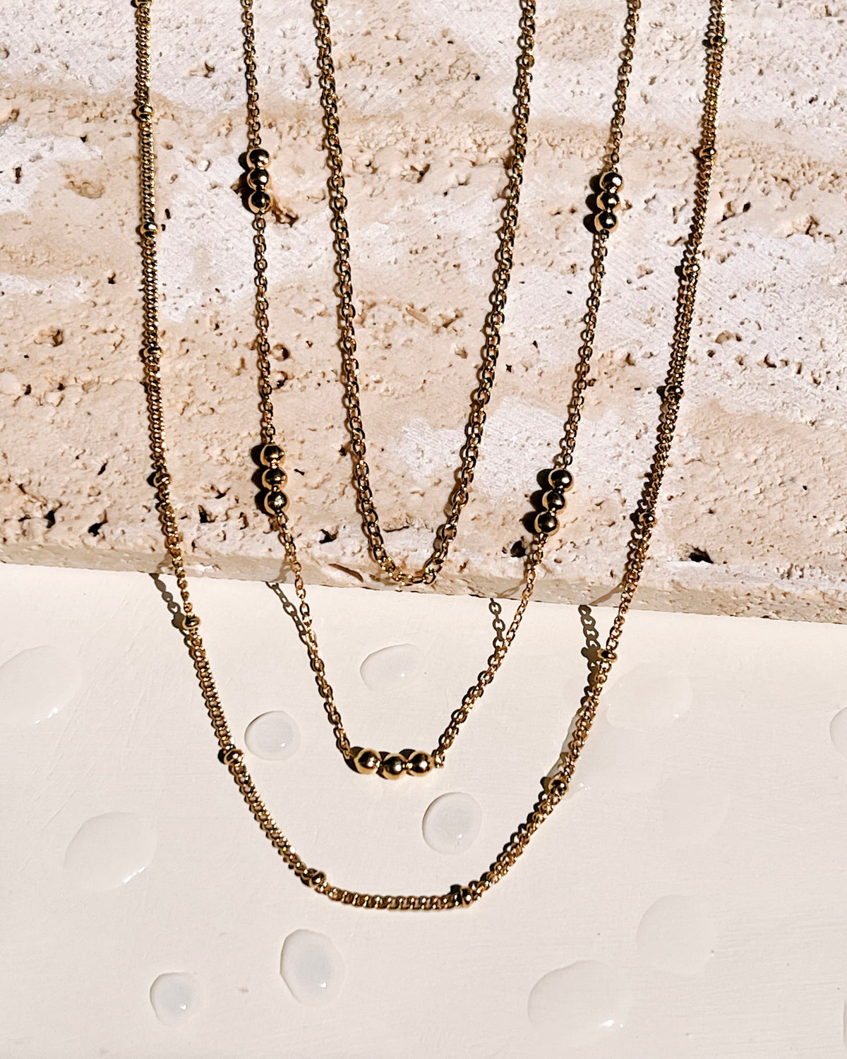 Lydia Triple Layer Ball Beaded Link Chain Gold (Chain Only) Necklace