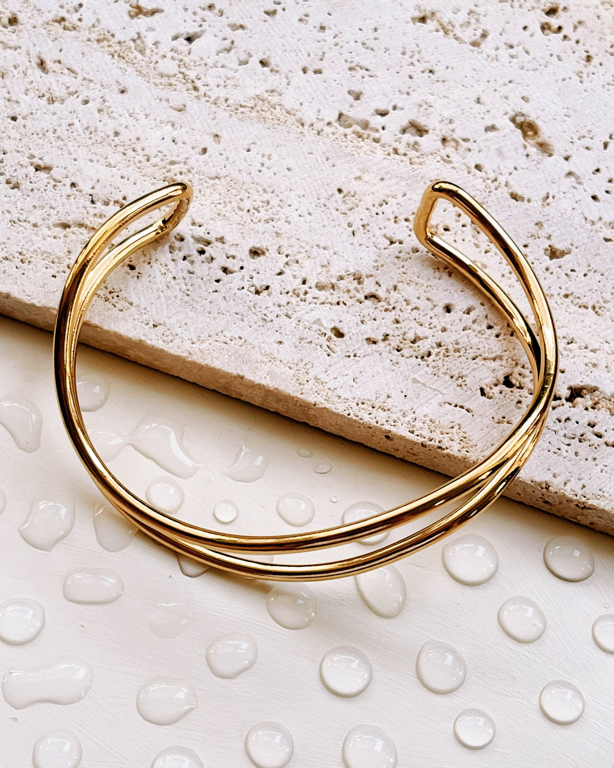 Jade Double Layer Parallel Wave Design Gold Bangle